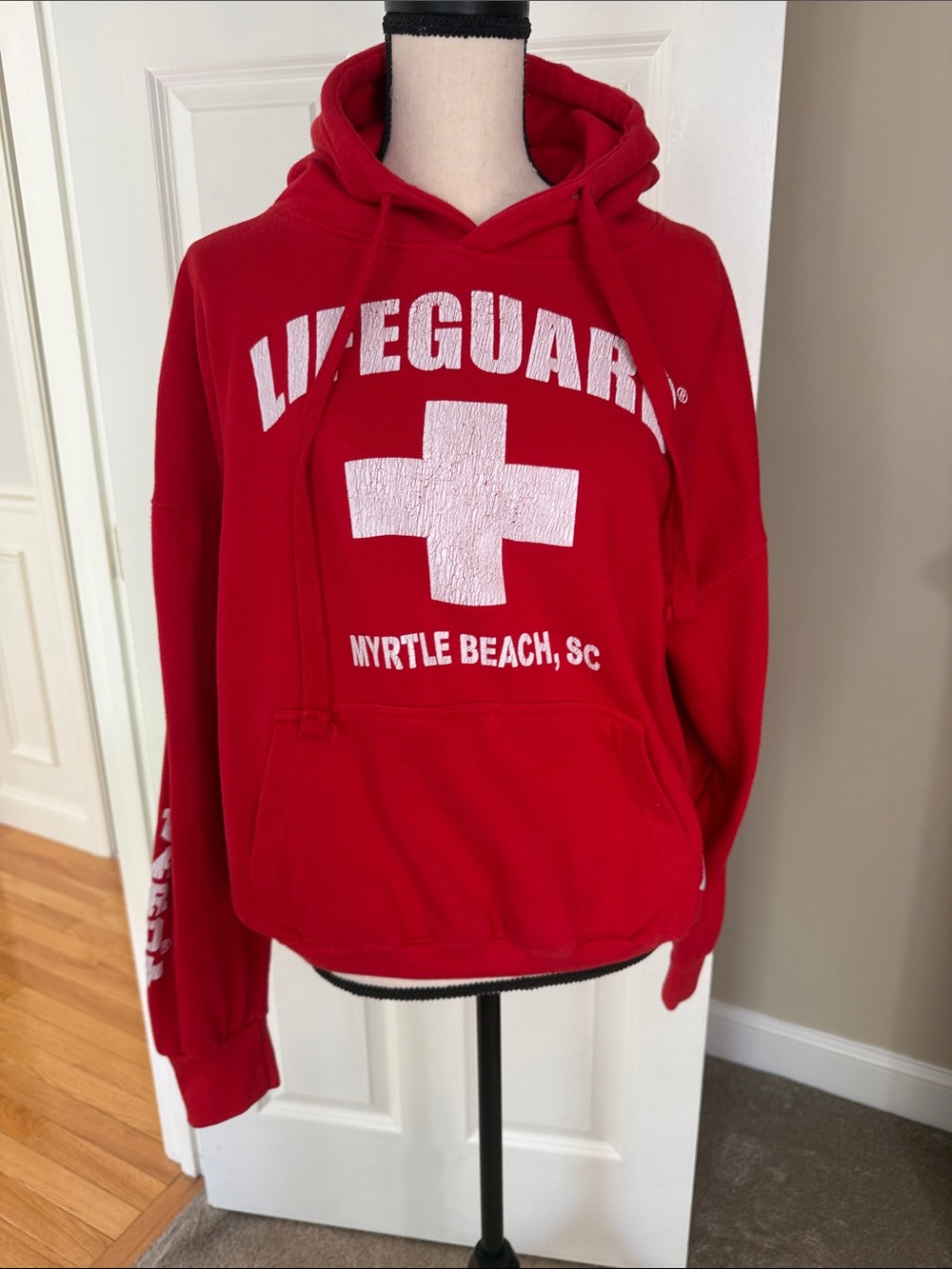 Red Lifeguard Hooded Sweatshirt - Myrtle Beach Graphic